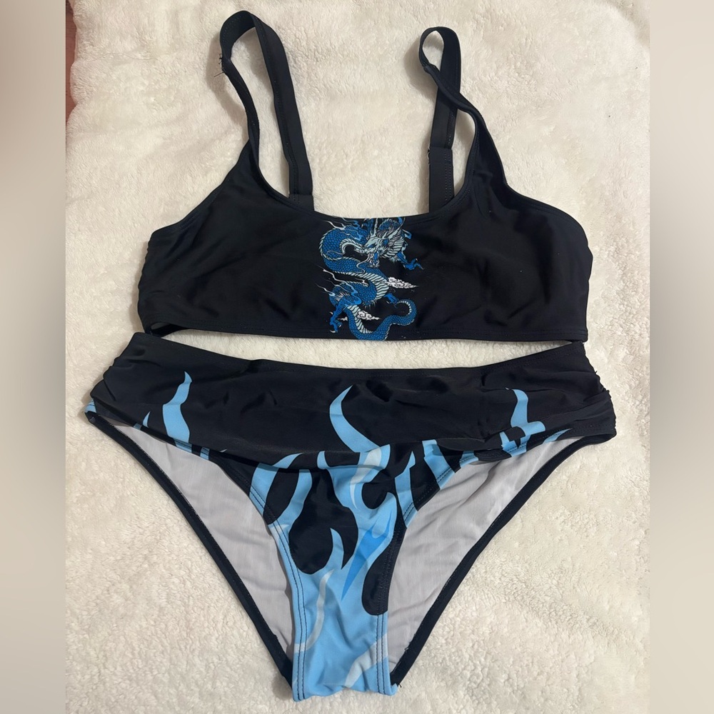 Black and Blue Dragon Print Bikini